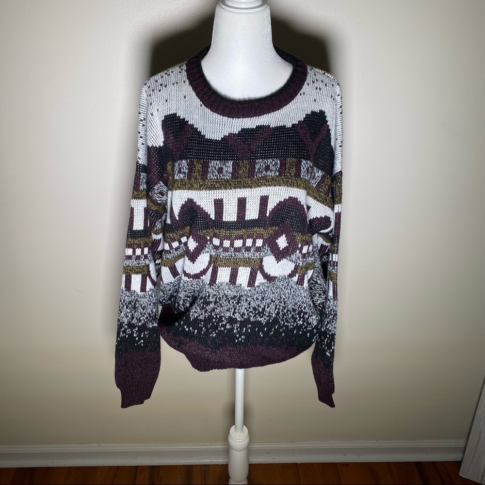 Mens vintage 90’s abstract patterned knit sweater  Todays News Size Large